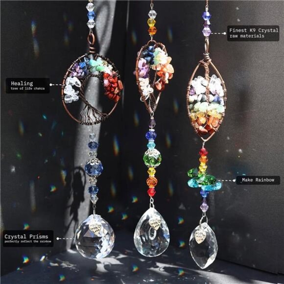 3pcs Crystal Suncatchers for Windows Hanging Tree of Life Sun Catchers Decor - Picture 4 of 7